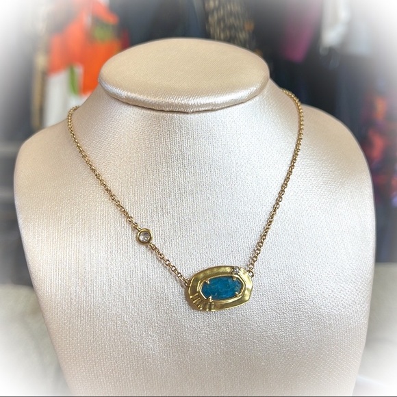 Beautiful Kendra Scott Anna Vintage GOLD PLATED BRASS & TEAL APATITE NECKLACE💕 - Picture 1 of 12